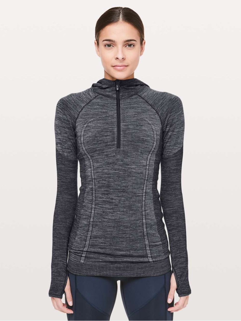 Lululemon Swiftly Wool 1/2 Zip Hoodie Nocturnal Teal / White, sz 12